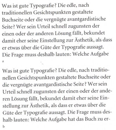 Flattersatz ohne Worttrennungen und Flattersatz mit Worttrennungen