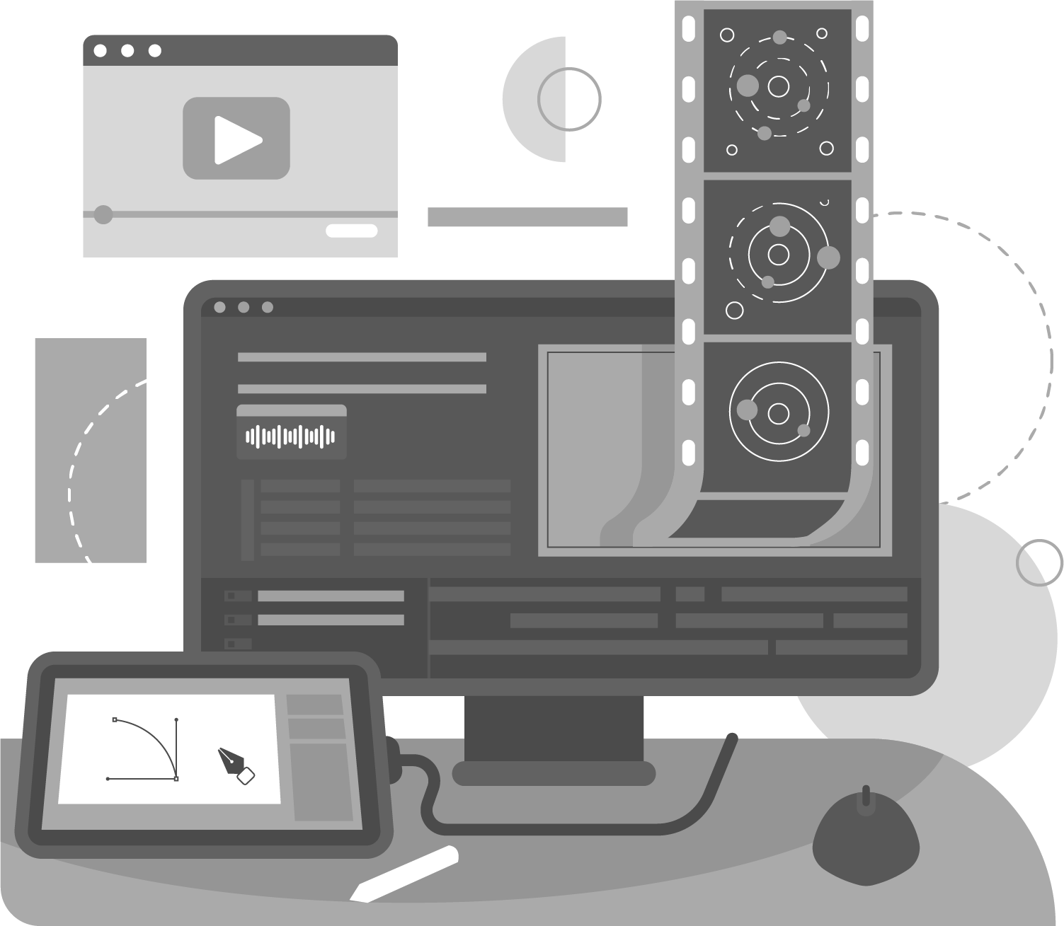 Eine Illustration von Motion Graphics Programmen, wie After Effects.