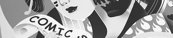 Illustration einer Frau, die ein Banner mit der Aufschrift „Comic Sans is awesome“ hochhält.